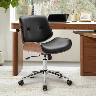 George Oliver Faux Leather Upholstered Office Chair with Wood